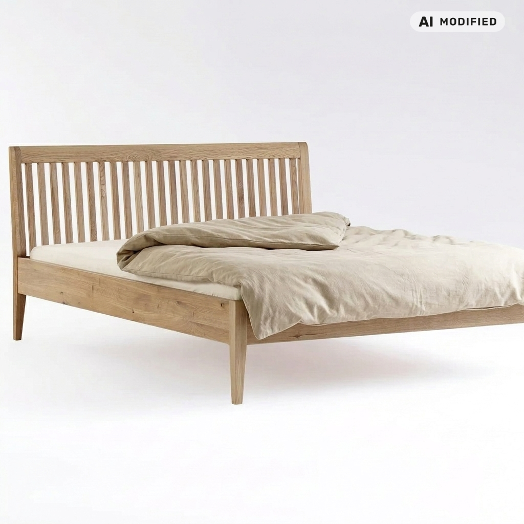 Holzbett Valenza mit beiger Bettdecke #ki